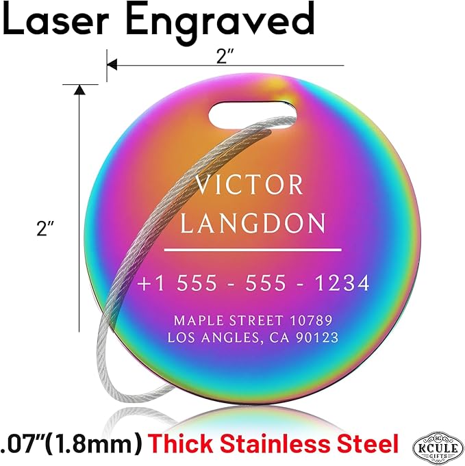 Stainless Luggage Tags for Suitcases: Metal Personalized Luggage Tags and Bags with Customizable Texts (Rainbow)