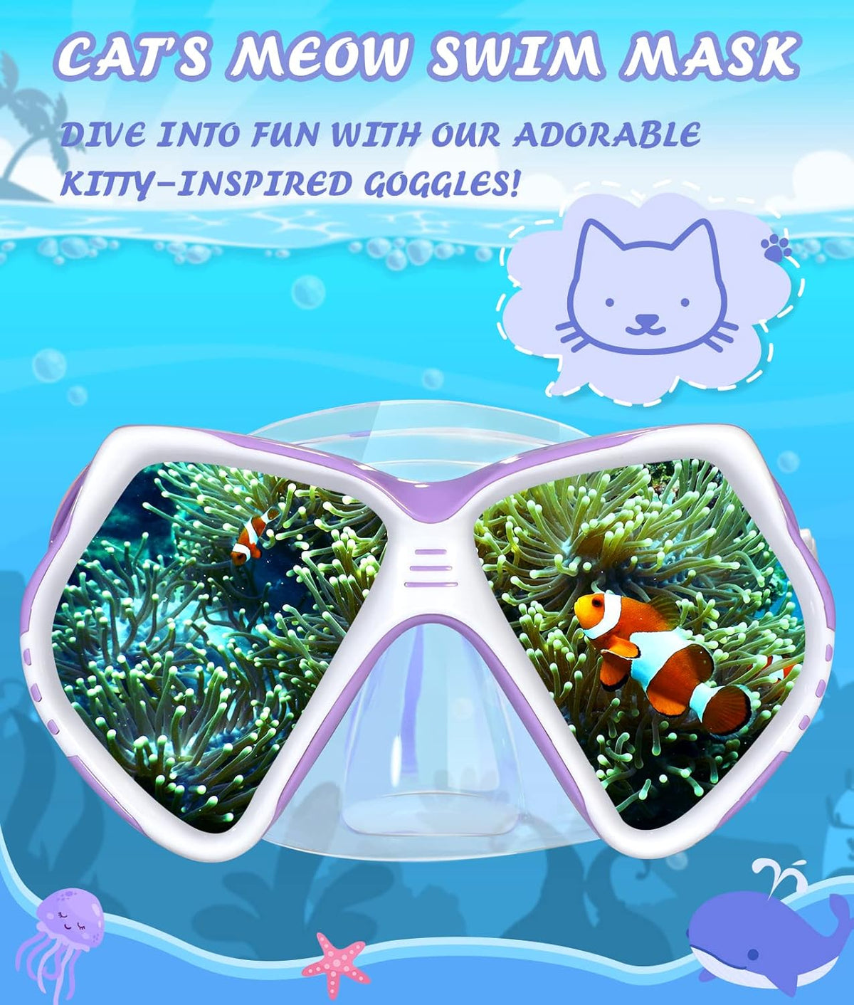 Seago Kids Swim Goggles - Anti-Fog Snorkel Mask with Nose Cover | Panoramic Clear View, Silicone Seal for Ages 6-14