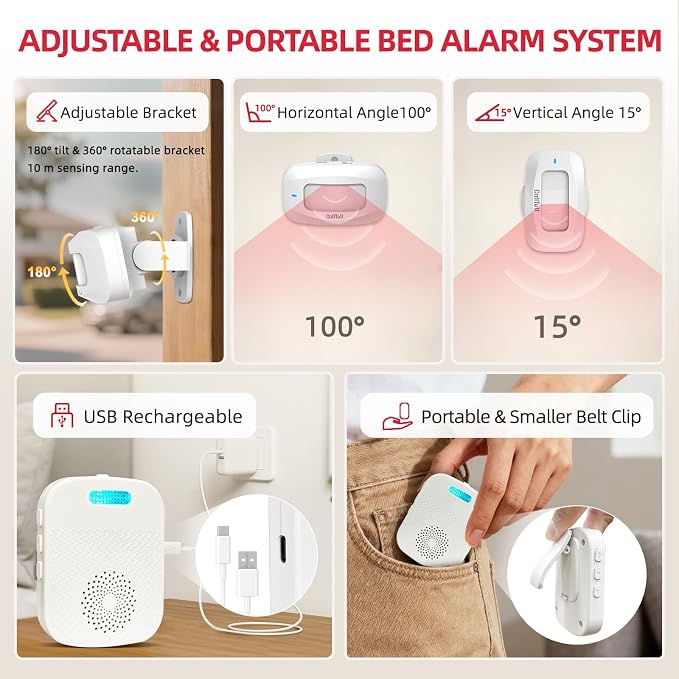 CallToU Bed Alarms for Elderly/Dementia Patients who Wander, Portable Pager &