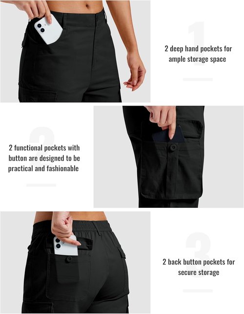 MoFiz Women's Cargo Capris - Lightweight Cotton Pants with Button Pockets | Perfect for Summer Hiking