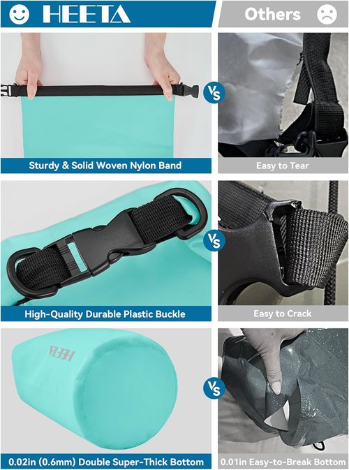 HEETA Waterproof Dry Bag - Lightweight Roll Top Storage Backpack with Emergency Whistle | 5L/10L/20L/30L/40L