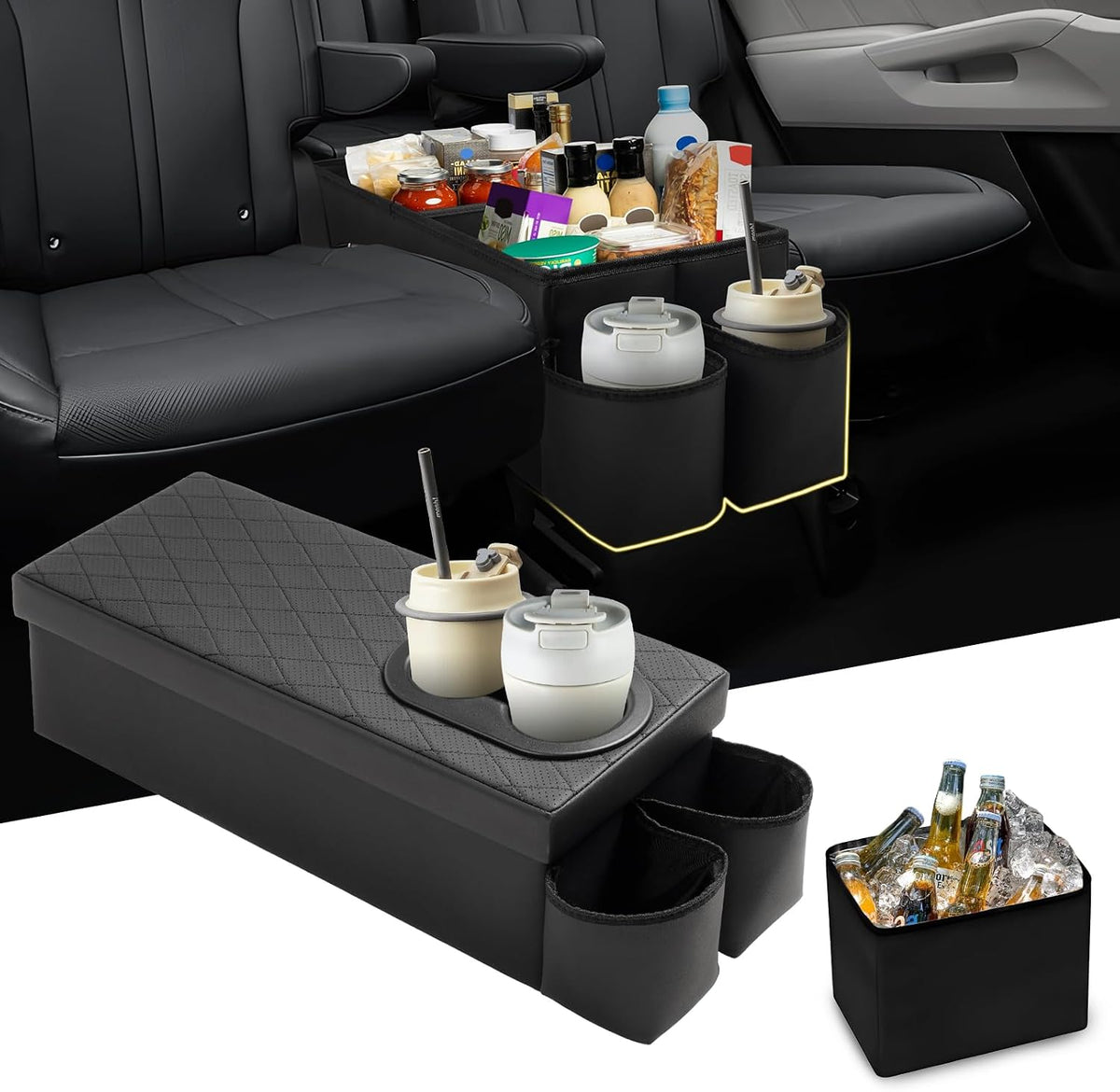 Mixsuper Liner Car Seat Organizer for Kia Sorento 2021-2026, Console Organizer Backseat Box with Cup Holders for Kia Sorento, Kids Toys Baby Supplies Dog Toy Box Storage Bin Travel Accessories