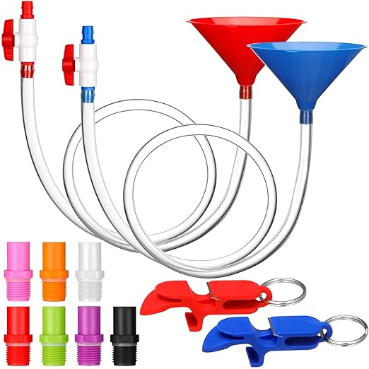 2 Set Beer Bong Tube and Funnel with Valve, 5.9 ft Kink Free Hose Drinking Funnel with 8 Interchangeable Mouthpieces 2 Shotgun Keychain Tool Bottle Opener for Christmas Bachelor Party