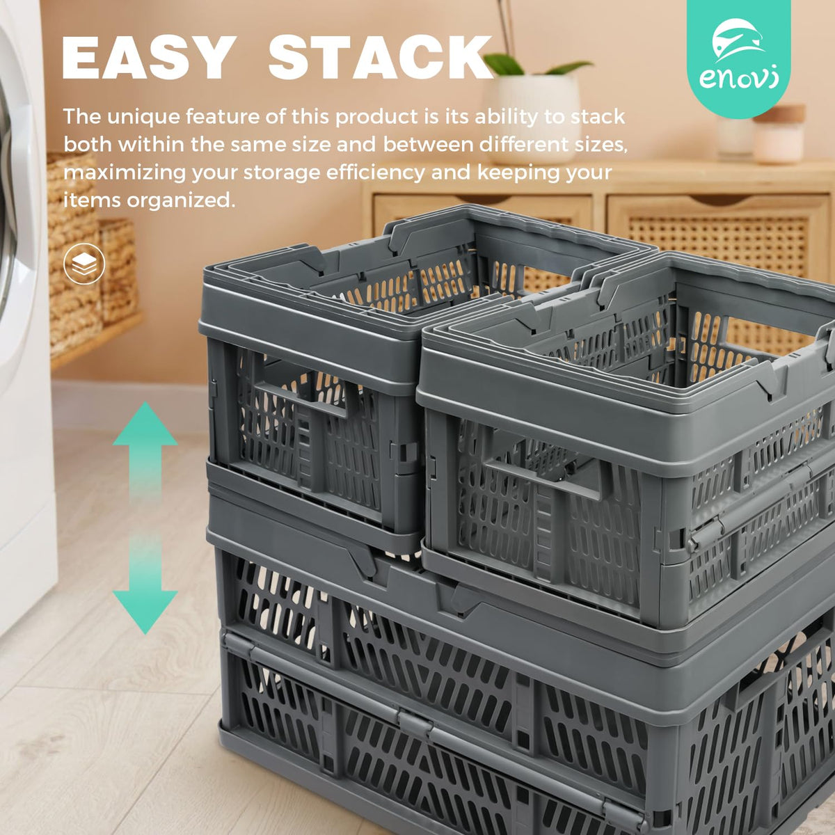 EasyFold Collapsible Crate, Collapsible Shopping Basket, Milk Crate, 3 Pack (27L (7 Gal), Grey)
