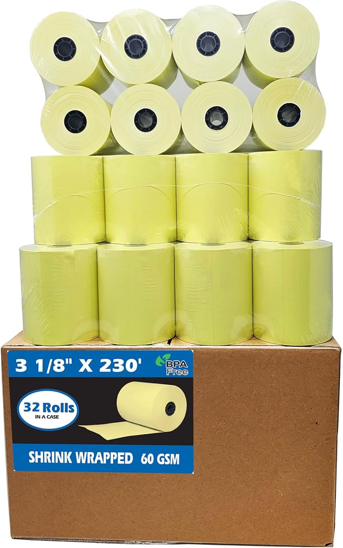 3 1/8 x 230 Yellow Thermal Paper Receipt Rolls fits all Clover POS Cash