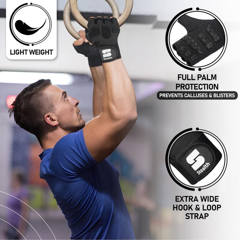 Stealth Sports Weight Lifting Workout Gloves Men Women Non-Slip Gel Padded Grip Full Palm Protection for Pull ups Gym Training Fitness Weightlifting Bodybuilding Exercise Gloves,R7 - Black (XL)