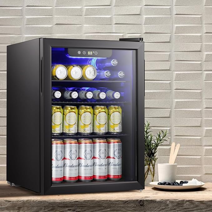 Antarctic Star Beverage Refrigerator Cooler-95 Can Mini Fridge Glass Door for Soda Beer Wine Stainless Steel Glass Door Small Drink Dispenser Digital Display for Home, Office Bar,2.4cu.ft