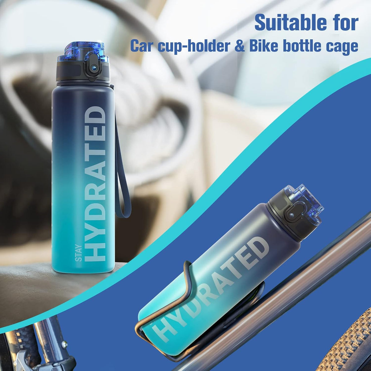 Sahara Sailor Water Bottle - Durable & Leakproof Tritan Design | Motivational Time Marker, BPA Free, 32/25/17oz