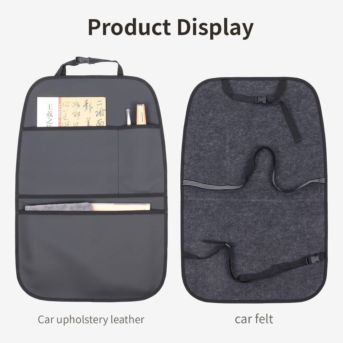 Kick Mat Back Seat Protector Waterproof Leather Car Seat Back Organizers Cover with 3 Storage Pockets for Kids Pets SUV Sedan Minivan Truck Car Travel Accessories (Black 2-Pack)