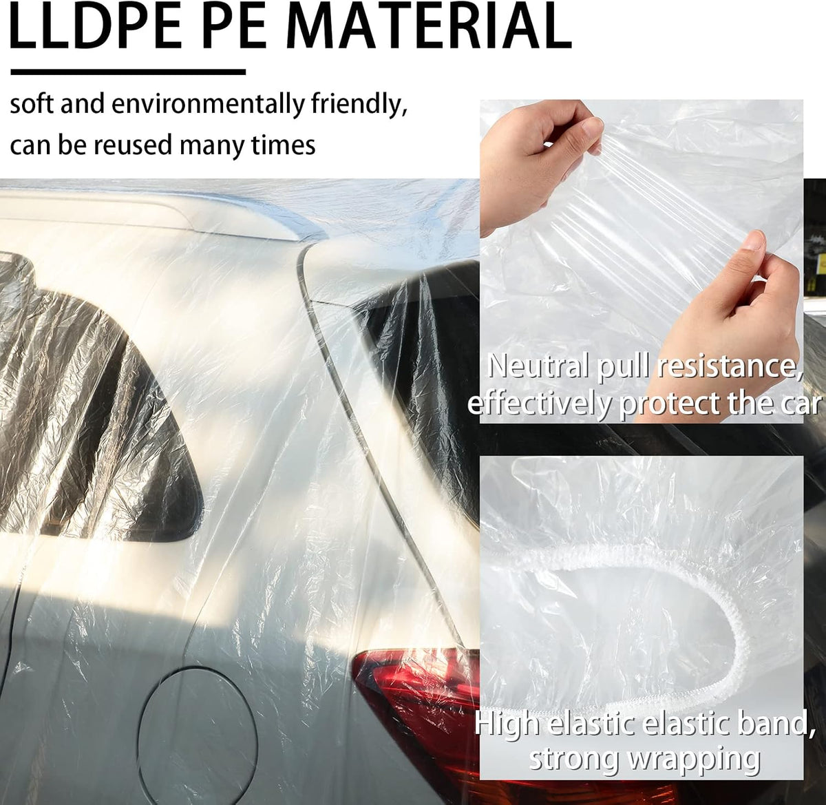 Tallew 4 Pcs Universal Plastic Car Cover 12. 5 x 21. 7ft Disposable Waterproof Full Exterior Cover with Elastic Band for Automobiles Sedan Outdoor Snow Rain Weather