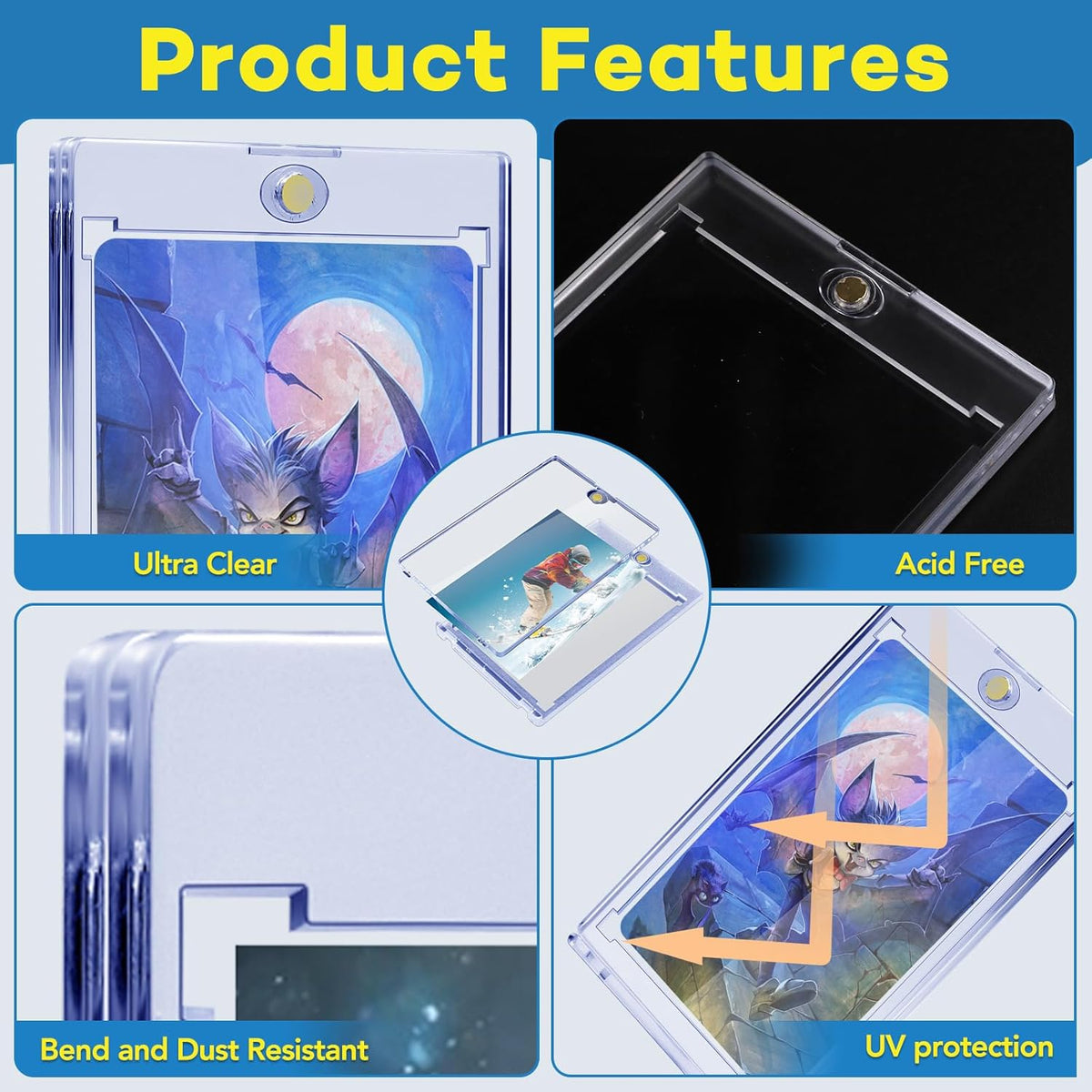Skiennix Magnetic Card Holders - 20ct U-V Protection Hard Plastic Cases for Trading Cards | Display Sports & Game Cards