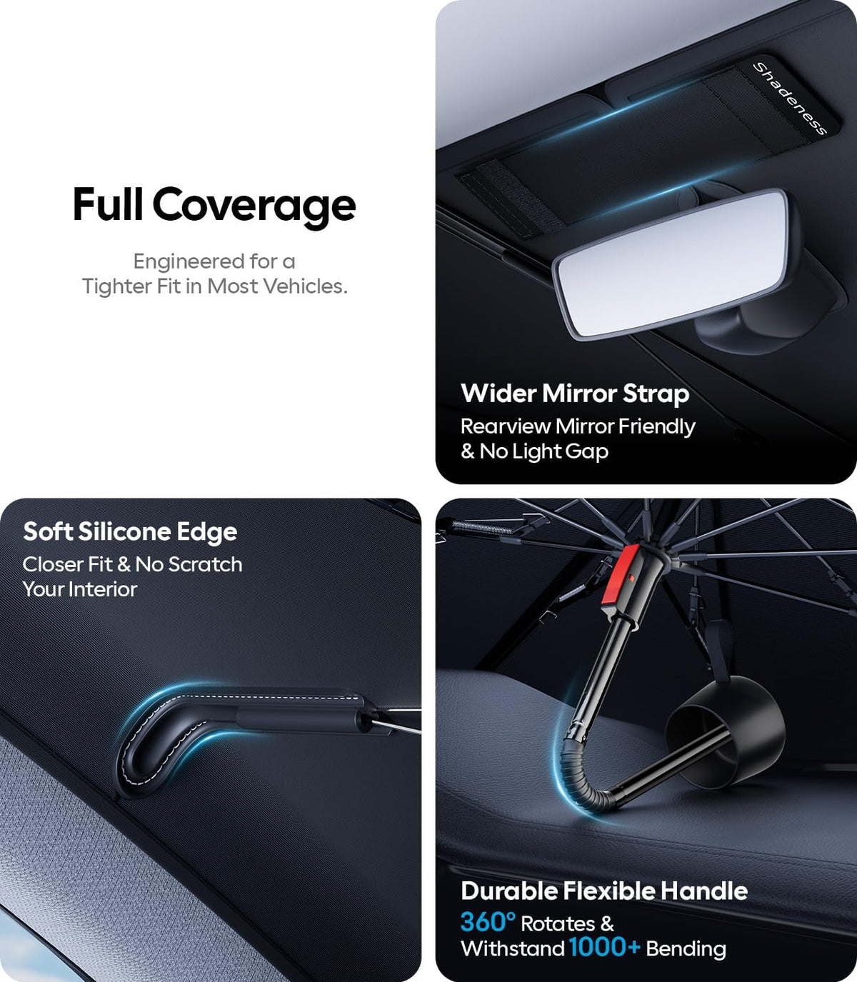 Wigoo Ice-Shield Car Windshield Sun Shade [100% Sun Block, 4th-Gen Cooling Tech] Reflective Heat Insulation, Portable Foldable Front Window Sunshade Umbrella for Sedans/SUVs - Universal Fit 56"x35"