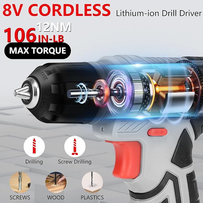 Tool Set：Tool Kit with 8V Cordless Drill, Tool Box with Drill, Hand Drill Set for Men & Women, Home Tool Kits for House Repair, Handyman, DIY 146 Piece