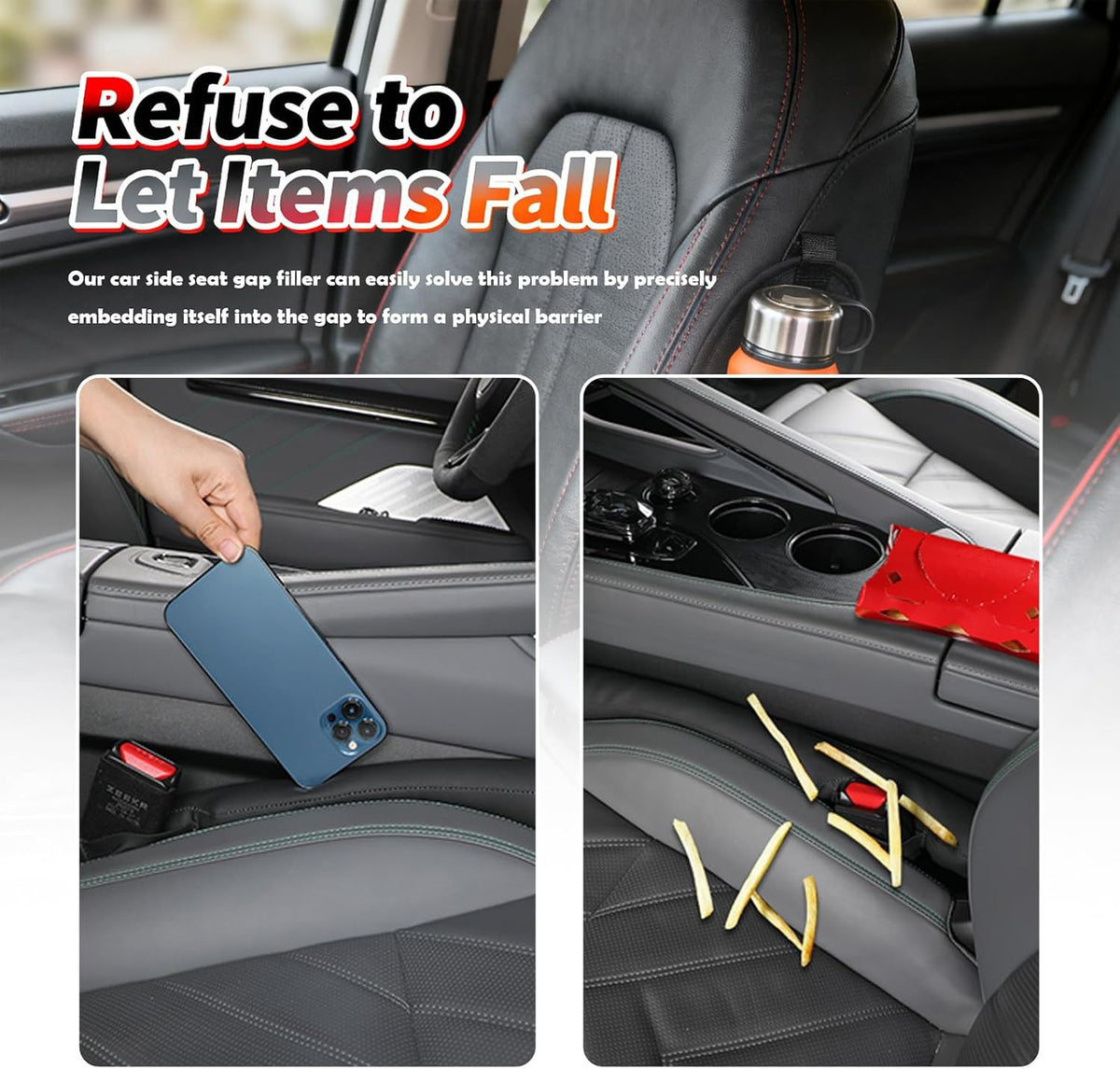 Aokdom 2026 Latest 2PCS Upgraded Car Seat Gap Filler with Fixing Ring,Elastic Car Gap Filler to Avoid Dropping Cell Phones/Keys,Essential Cars Gaps Seat Fillers Cars Accessories