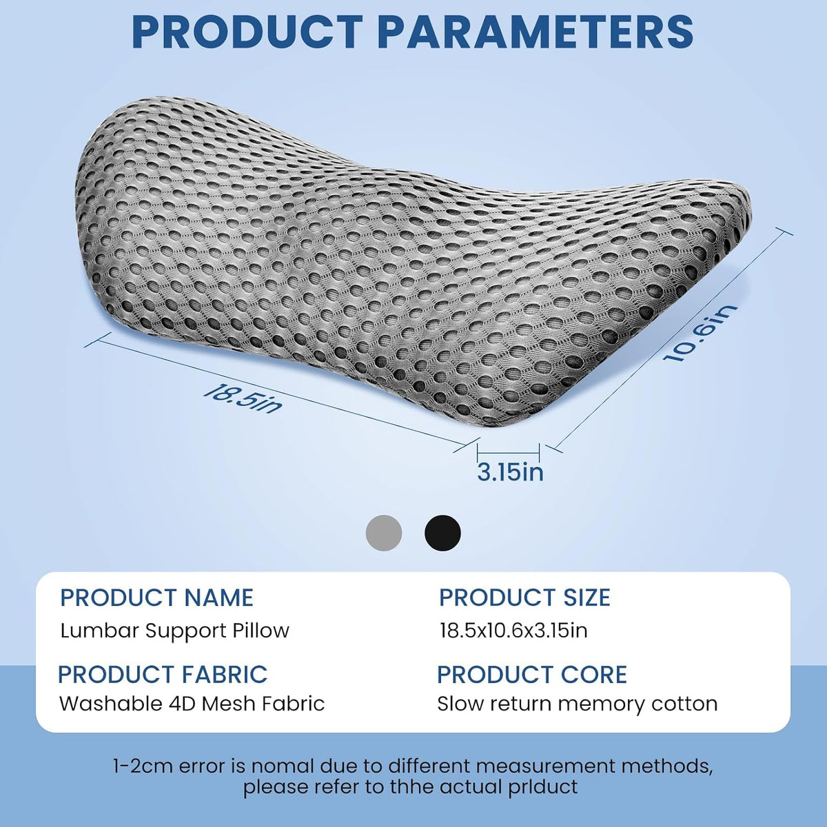 Ergonomic Pillow, Memory Foam Waist Pillow, Bed Pillow, Ergonomic Design That fits The Spine, reshape Your Comfortable Sitting Posture