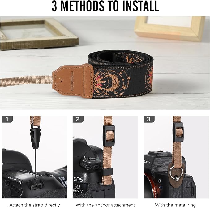 MoKo Camera Strap, Cotton Vintage Embroidered Camera Strap, Adjustable Neck &