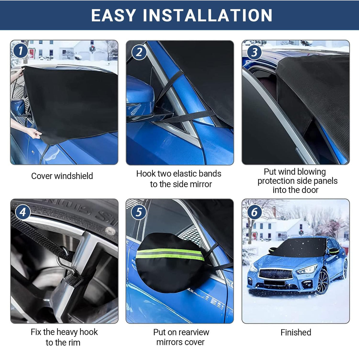 Windshield Cover for Ice and Snow, Car Windshield Snow Cover, Thicken Windshield Frost Cover Waterproof Windshield Snow Ice Cover with Large Mirrors Cover for Most SUVs Trucks (74"x 47")
