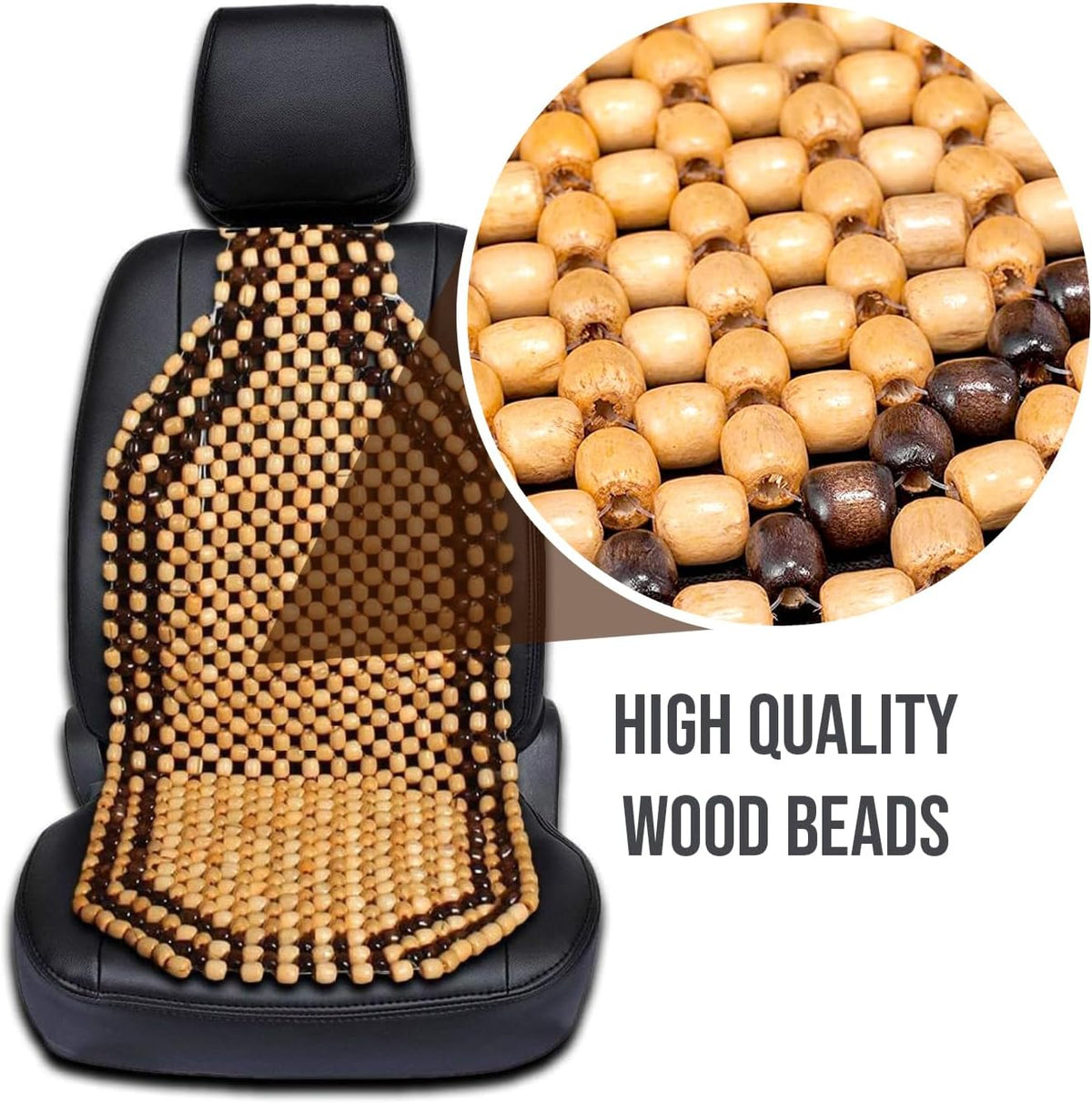 Zento Deals Wood Beaded Comfort Seat Cushion Seat Cover- Double Strung Ultra Comfort Massaging Car Seat Cushion for Car, Truck, or Office Chair