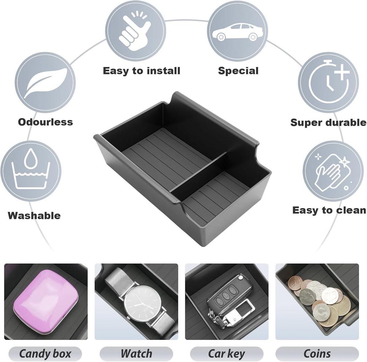 SKTU for 2025 2026 2027 Nissan Kicks Accessories Center Console Organizer for 2025 2026 2027 Nissan Kicks (S/SV/SR) Console Tray 2025 2026 2027 Kicks SR Accessories ABS Materials Insert Tray-Durable