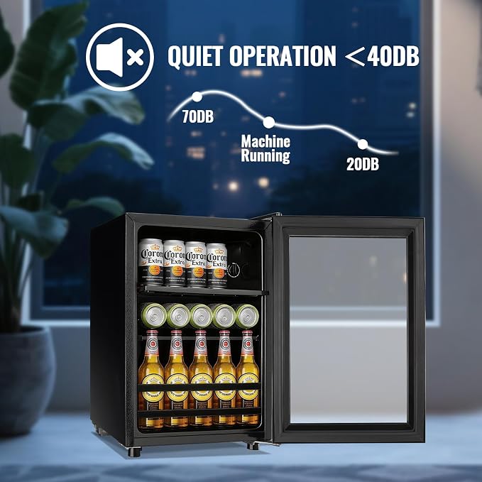 1.3 Cu.ft Beverage Refrigerator Drink Mini Fridge Refrigerator for Soda Beer or Cans Personal Beverage Cooler 7 Modes Temp Adjustable Shelves Suit for Home, Office, Dorm