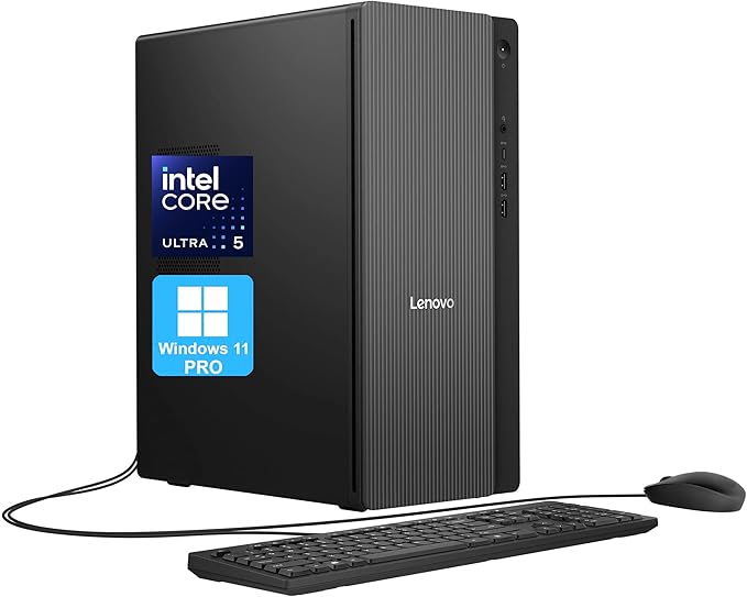 Lenovo IdeaCentre Tower Desktop Computer, 10-core Intel Ultra 5 225 AI PC | 16GB DDR5, 1TB SSD, HDMI + VGA, Wi-Fi 6E, RJ-45, USB-C, Wired Keyboard & Mouse, Windows 11 Home