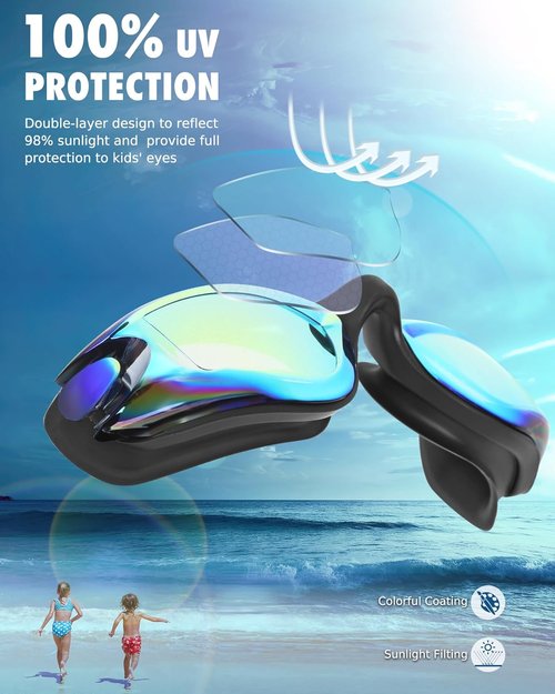 Aegend Kids Swim Goggles - Pack of 2 Comfortable Swimming Goggles for Ages 3-14 | Boys & Girls