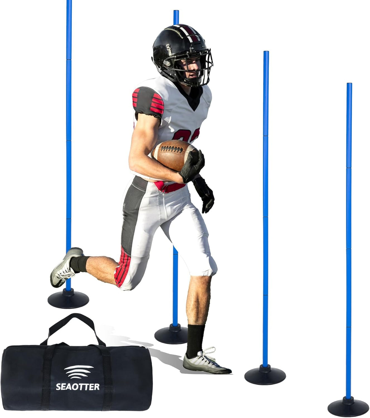 SEAOTTER Soccer Agility Poles Set - 6ft Detachable Speed Poles with Rubber Base for Sports Training | 4/6/10 Pcs