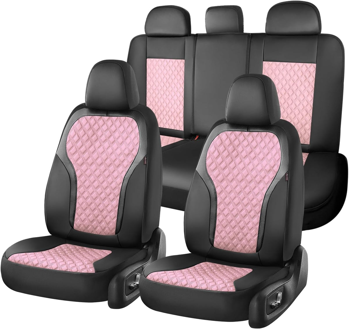 Coverado Car Seat Cover, Leather Seat Covers Full Set, Durable Waterproof Car Seat Protectors, Black and Pink Seat Cover, Spill-Proof Automotive Seat Covers Universal Fit for Most Cars Trucks