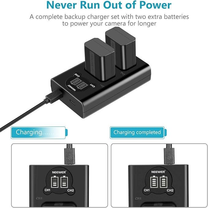 NEEWER NP-FW50 Camera Battery Charger Set Compatible