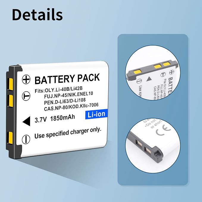 2-Pack EN-EL10 KLIC-7006 Replacement Battery and Slim USB Rapid Charger