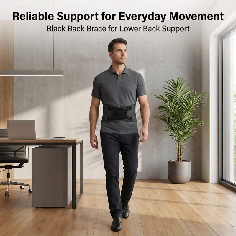 Sohveta Back Brace for Lower Back Pain Relief – Lumbar Support Belt with 5 Steel Stays, Adjustable Compression, Breathable Back Support for Men & Women, Gift Box (Black)