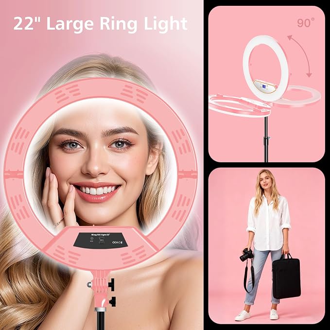 22" Large Ring Light with Stand, Foldable LED Big Ring Light Tripod