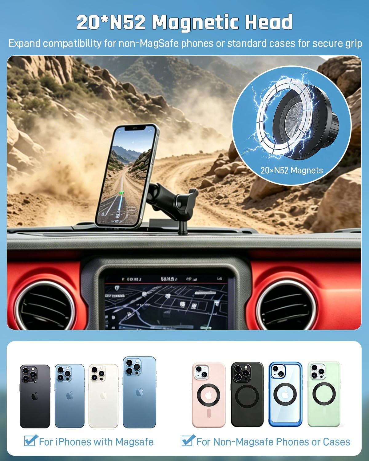Phone Holder for Jeep Wrangler JL 2018-2023 & Gladiator JT 2020-2023