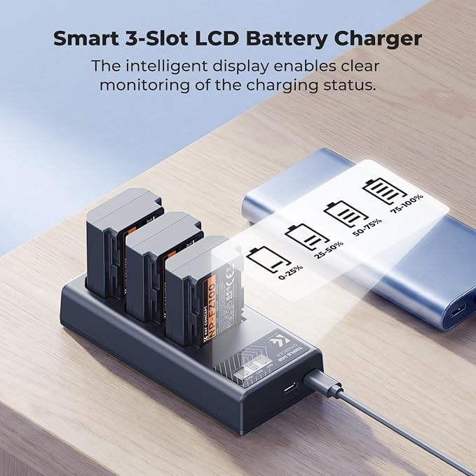 K&F Concept 3-Pack NP-FZ100 Battery and Upgraded LCD Battery Charger Compatible