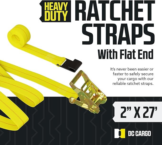 DC Cargo Tie-Down Ratchet Straps Heavy-Duty Flats Hook Trailer Strap, (Pack of 4) Heavy Duty 2" x 27' Tie-Down Ratcheting Cargo Truck Straps 2 Inch Ratchet Straps - Safely Secure Your Cargo