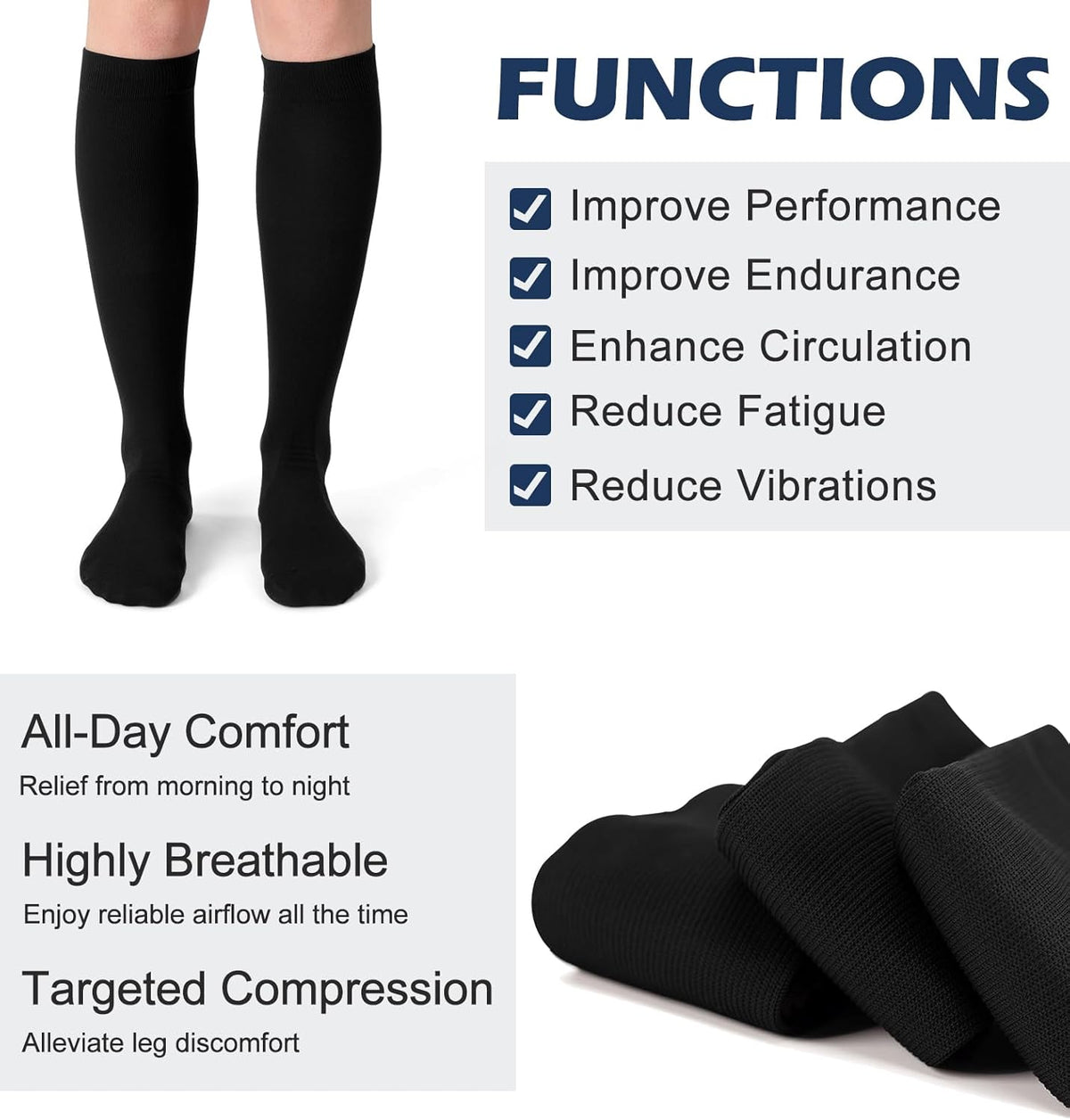 Skiennix Compression Socks - 20-30 mmHg Knee High Support for Athletic & Daily Wear | 3 Pairs