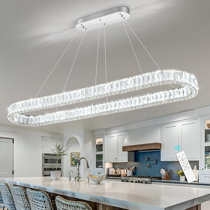 HAIXIANG Crystal 59 Inch Long Chandelier Modern Dimmable LED Chandeliers