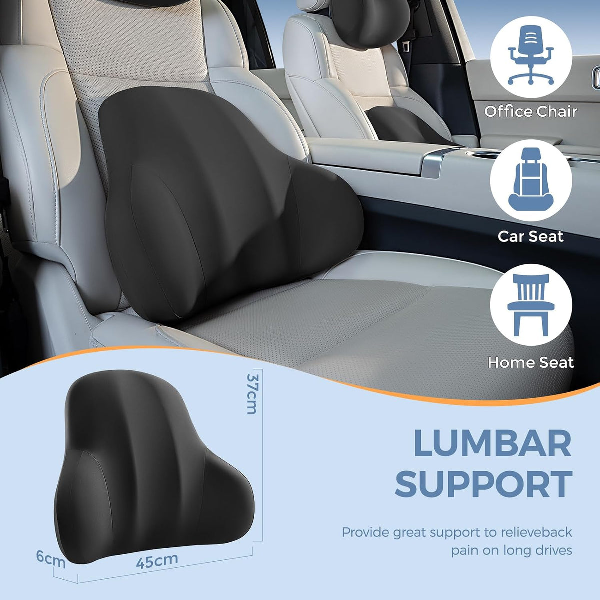 BABUR Ergonomic Memory Foam Lumbar Support Pillow for Car, Back Pain Relief | Ergonomic 100% Memory Foam, Back Pain Relief, Comfort Lower Back Support for Office Chairs, Car Seat, Wheelchair