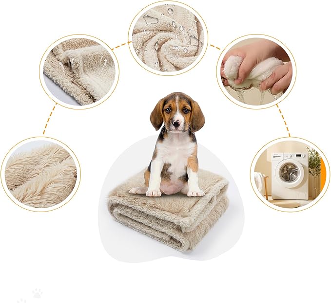 Waterproof Dog Blanket Beige Fluffy Long Faux Fur Pet Throw Blankets 28x20in for Couch Love Bed Cover Washable(Beige,XS)