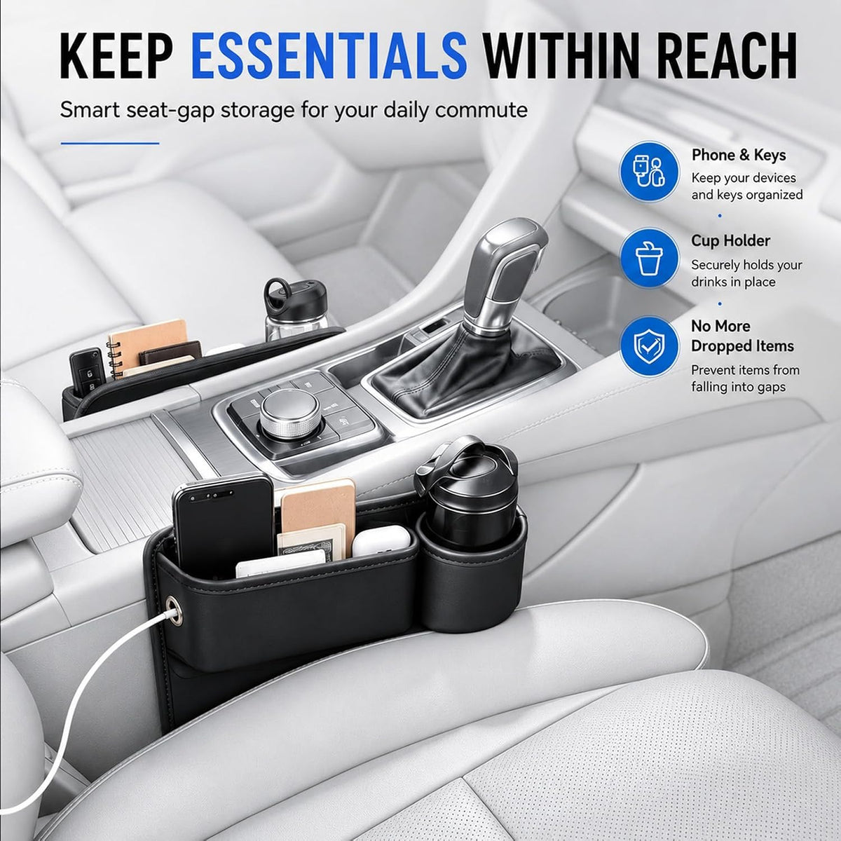 2 Pack Car Seat Gap Filler with Cup Holder – Anti-Drop Design