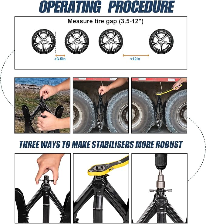 Camper Wheel Chock Stabilizer with Wrench, Premium X Shaped Wheel Chocks for RV Travel Trailer, 2Pcs Heavy Duty Tire Locking Chocks Accessories, for 3.5" to 12" Wheel Gaps