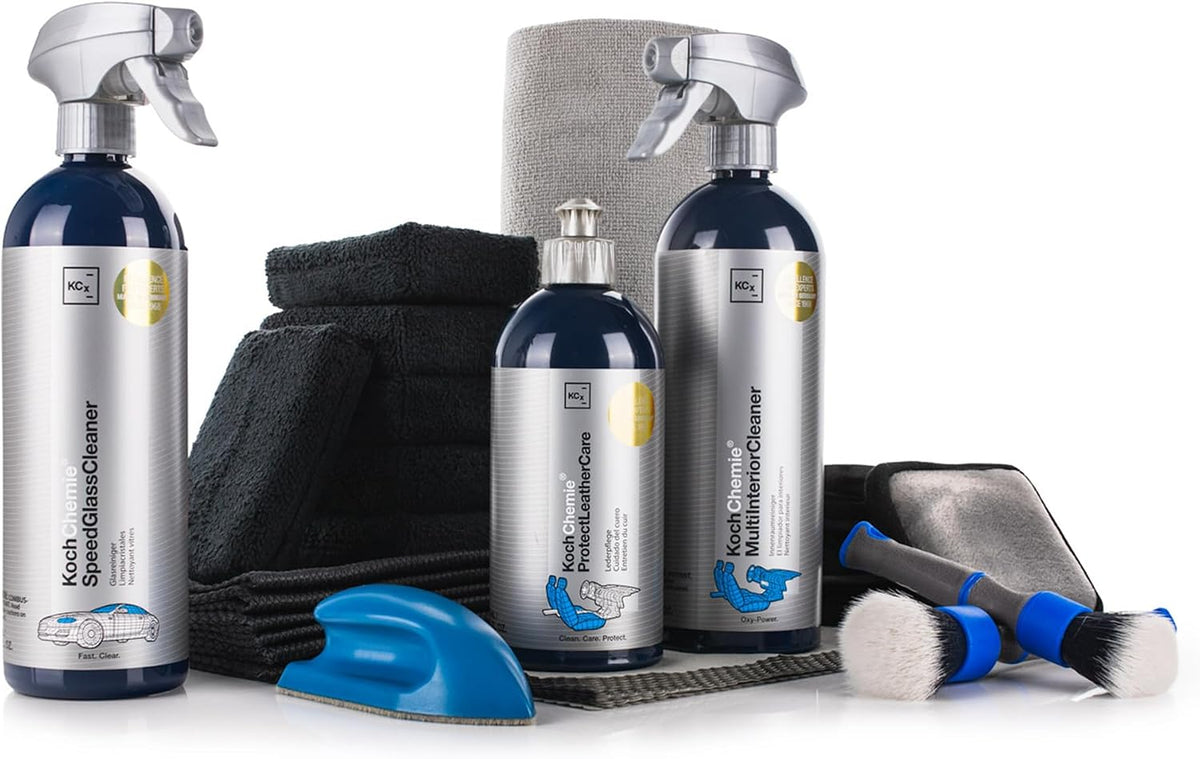 The Rag Company - Complete Leather &amp; Interior Car Cleaning Kit - Includes Glass and Interior Cleaners, Leather Care, Microfiber Towels, Brushes and Scrubbers, Cloths, Applicators - 33 Item Set