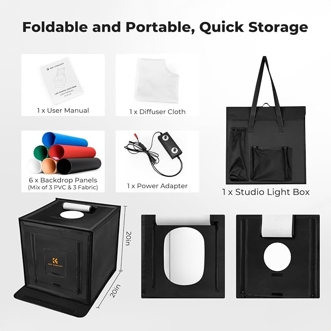 K&F CONCEPT Photo Studio Shooting Tent, 3000K-5600K Dimmable & 6 Backdrops