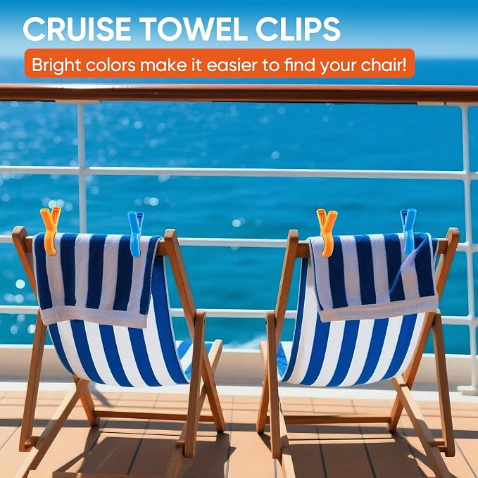 8 Pack Beach Towel Clips for Beach & Pool Chairs Cruise Essential, Heavy Duty