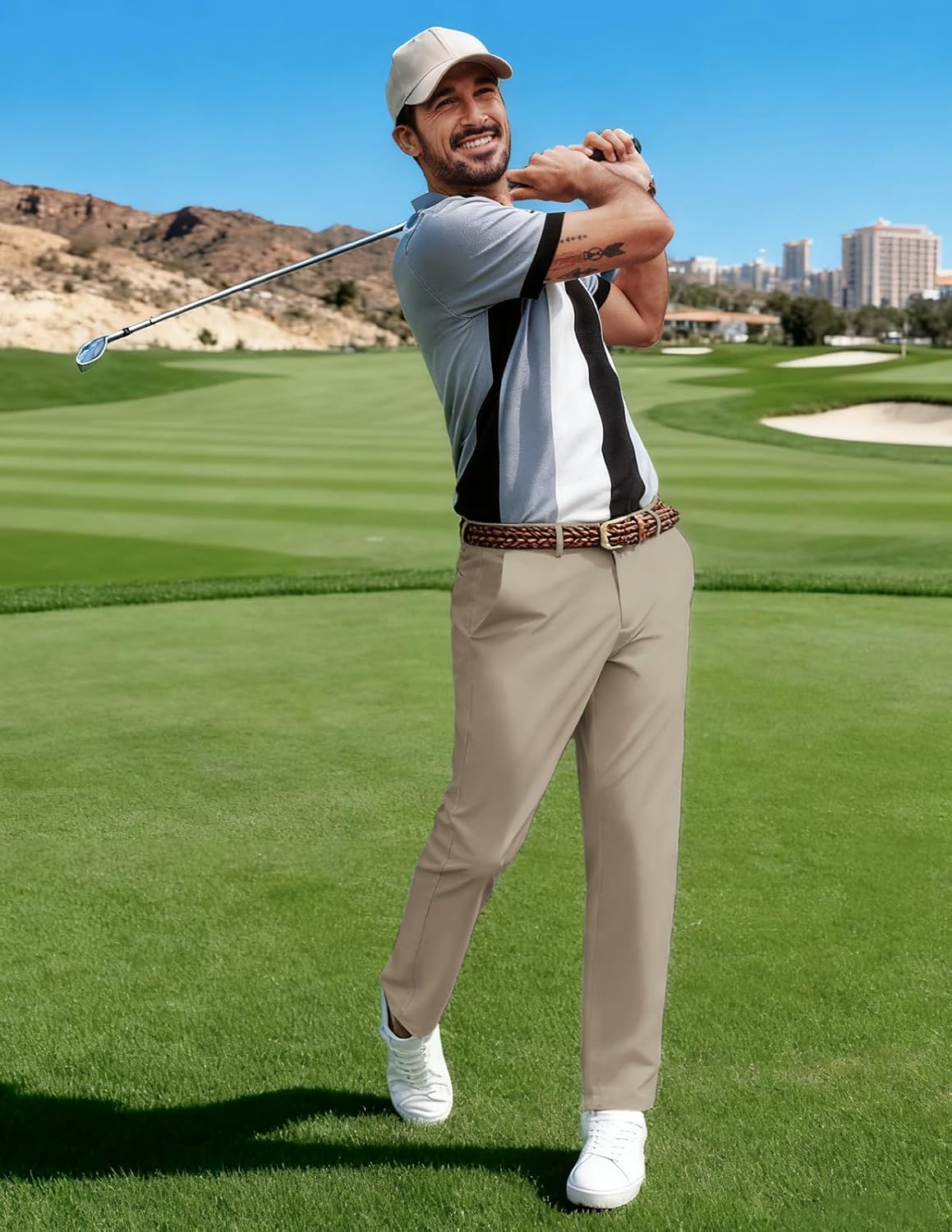 PJ PAUL JONES Men's Golf Pants - Lightweight Stretch Slim Fit Tapered Trousers | Wrinkle-Free Design