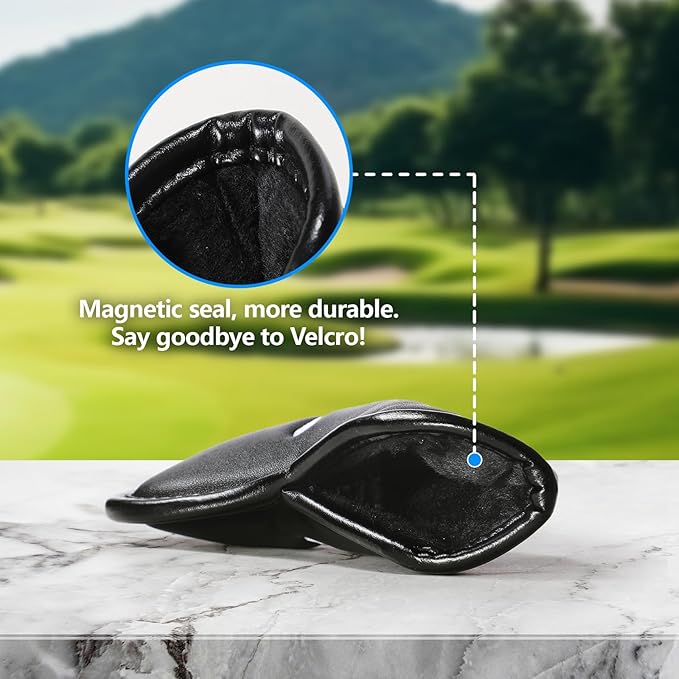 Premium Leather Golf Club Covers -Double-Sided Embroidered Golf Iron Covers with Magnetic Closure, Perfect Iron Covers for Golf Clubs, Durable and Stylish Protection for Your Clubs