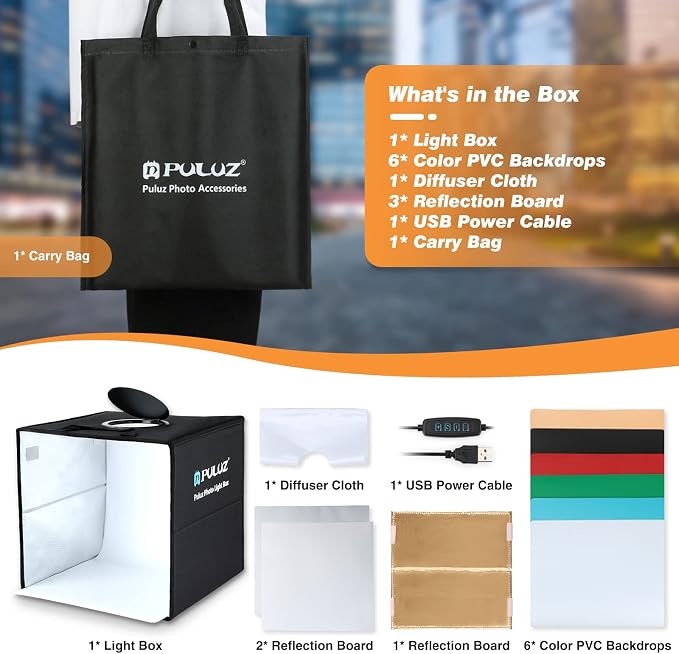 Photo Box, PULUZ Mini Folding Lightbox Portable Light Box Photography Shooting