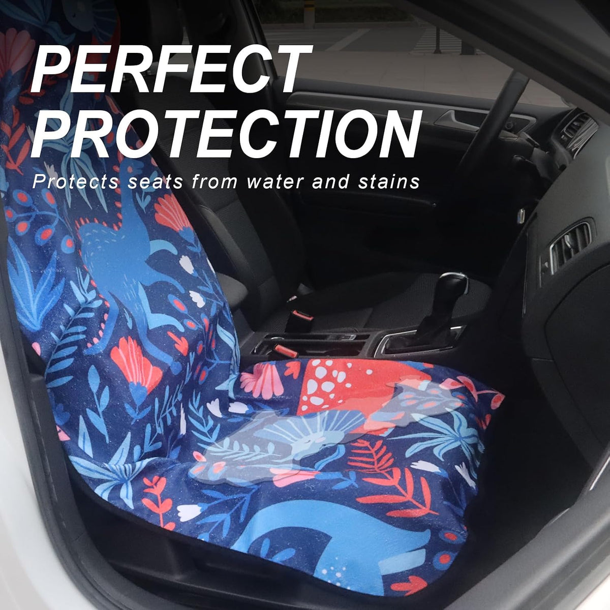 Sweat Towel Car Seat Cover Protector Front Seats for Gym Workout, Running, Swimming, Beach and Hiking, Waterproof Universal Seat Cover for Car, Trucks, Van & SUV (1, Dinosaur, Front)