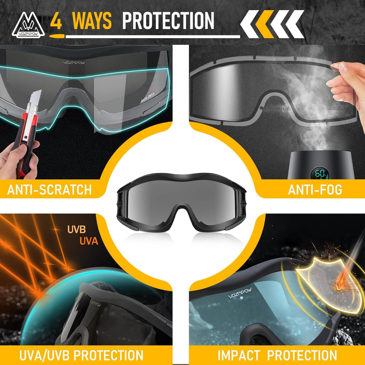 Skiennix Shooting Glasses - Anti-Fog Airsoft Goggles for Clear Vision and Comfort
