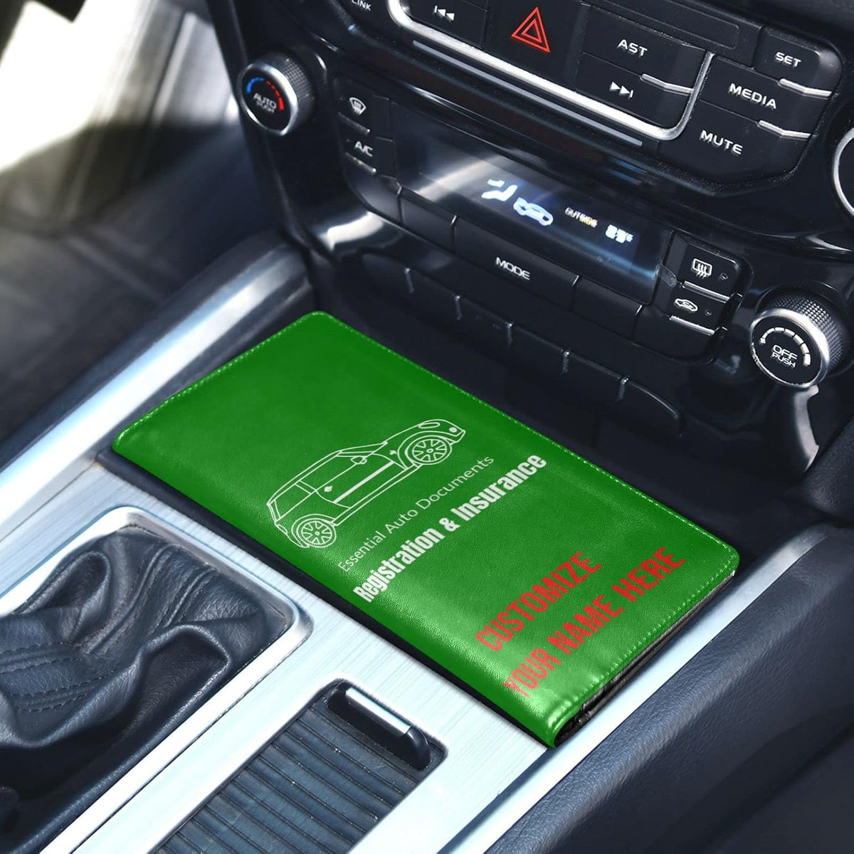 Custom Car Registration and Insurance Card Holder Personalized Leather Glove Box Organize Men Women Wallet Accessories Case for Cards, Essential Document Driver License Green